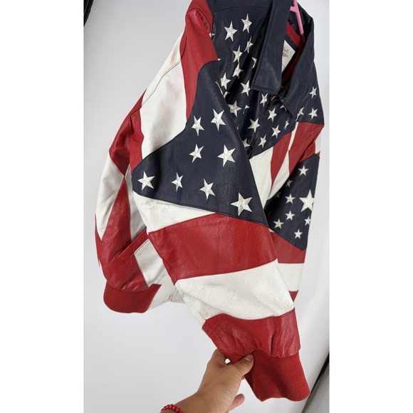 Michael Hoban WHERE MI Leather American Flag Bomber Style Jacket Men's S VTG 90s - Picture 11 of 16